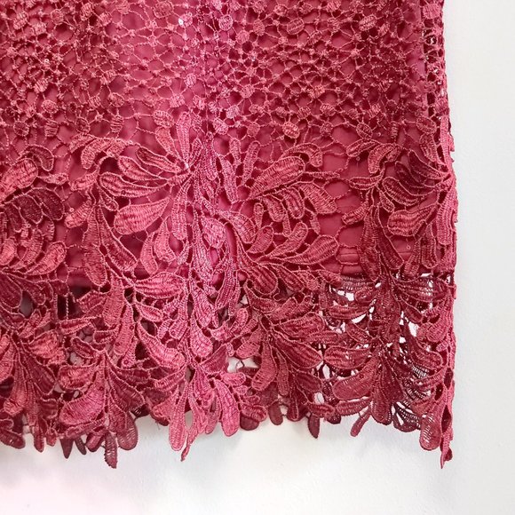 Burgundy 3/4 Sleeve Crochet Lace Dress - Picture 6 of 14